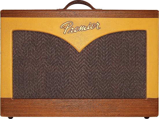• Preamp tubes: three 12AX7, one 12AT7 • Output tubes: two 6L6, cathode-bias • Rectifier: 5U4 • Controls: Volume and Tone on each of two channels, tremolo Intensity and Speed • Speakers: two Jensen Special Design P12RL 12" • Output: approximately 30 watts RMS Photo and amp courtesy of Duke Kelso.