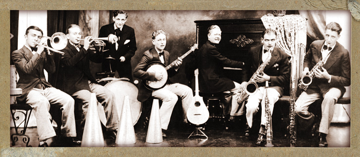 A 14-year-old Bauer (center) in 1929 playing banjo with Johnny Lane and the Rainbow Club Orchestra. Other members of the band included (from left) Johnny Lane, Henry Rush, and Ed Meyer.