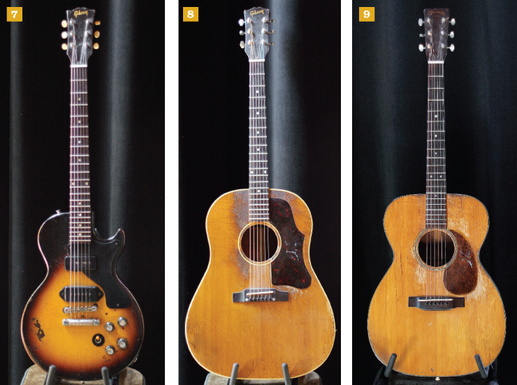 7) Wilson calls his modified ’57 Gibson Les Paul Junior “...a great players guitar. Someone converted it to a Special. Every piece –bridge, tailpiece, knobs, switch, and neck pickup – is from a ’50s or ’60s Gibson. It has the classic baseball bat neck and the P-90s are awesome-sounding.” 8) This ’62 Gibson J-50 is Wilson’s favorite acoustic in the studio. “I've used it on every record I’ve made. It’s a perfect rhythm acoustic.” 9) This ’46 Martin 000-18 is the guitar Wilson uses to record when he need definition in a fingerpicked part. “It performs flawlessly after a rough life,” he said. “It weighs about three ounces – it’s a feather!”