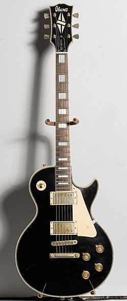 Mid-’70s Ibanez Model 2350 in Black with creme pickguard and pickup mounting rings.
