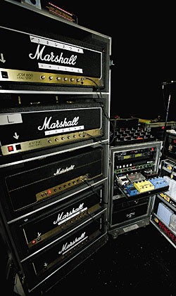 Urban's Marshall amp rack is an all-Marshall affair. Urban's Marshall amp rack is an all-Marshall affair.