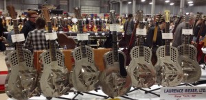 An assortment of National steel guitars from Kummer's Vintage - 1920s Style I, 1929 Style II, 1928 Style III, 1939 Style 37, 1929 Style IV, 1930 Style IV, 1928 Style IV.