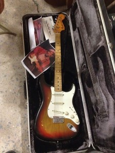 Circa ’75 Strat that was formerly owned and played by the great Roy Buchanan on display at Southworth Guitars.