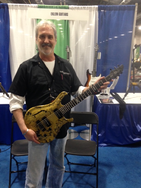 Ed Klein showing his latest EKlein Guitar.