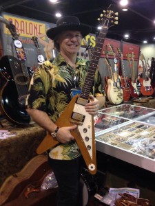 Eric Ernest of Abalone Vintage shows off a '58 Gibson Flying V.