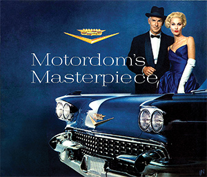 A Lake Placid Blue ambiance dominates the front page of the ’58 Cadillac catalog.
