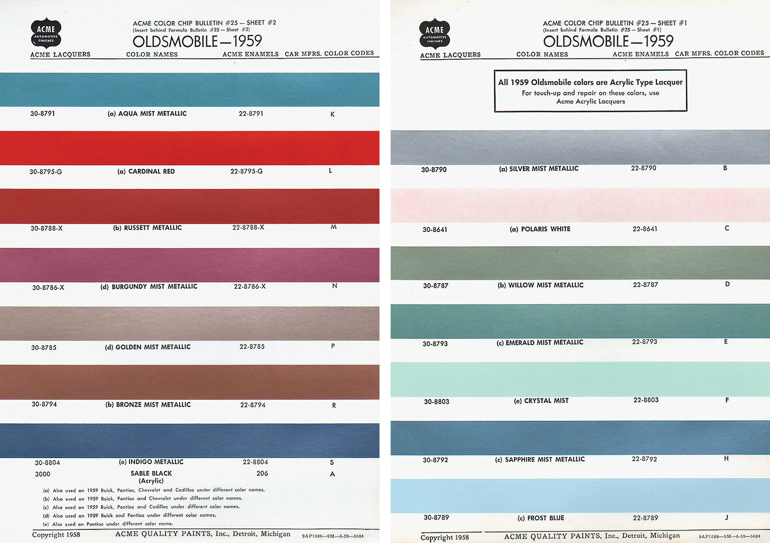 1958 Cadillac Color Chart