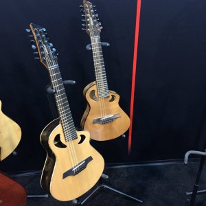 With more than four decades of experience as a #guitar builder, master #luthier Joe Veillete (pronounced vay-ett) created the Gryphon, an instrument that grants guitarists easy access to #mandolin-like effects. #NAMM2015 #vintageguitar #Veillete #Gryphon #guitarlove — in Anaheim, California.