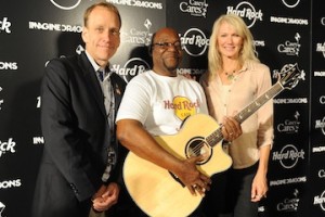 Hard Rock’s John Galloway (left) with David Burton and PRS’ Jeanne Nooney.