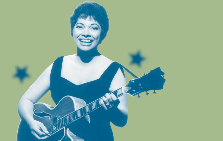Kaye with her D’Angelico and Today. BELOW The Fender publicity photo from which the “Mary Kaye Strat” was born.