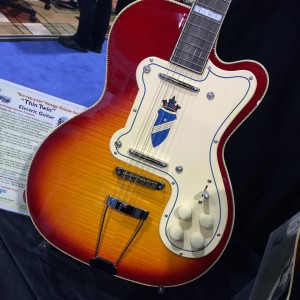 We're digging the crest on this Kay Vintage Reissue Thin Twin Electric #Guitar. Do you? #vintageguitar #guitarlove #NAMMshow #NAMM2015 #NAMM15 — in Anaheim, California.