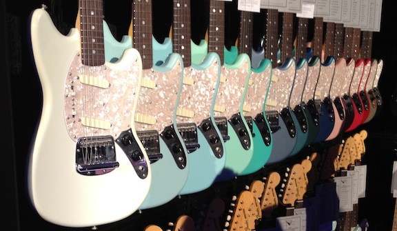 Limited-Edition Mustang guitars in the Fender booth.