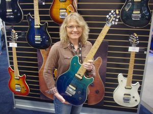 Peavey’s Dana Cox displays the flagship HP-2, one of its new models made in Mississippi.