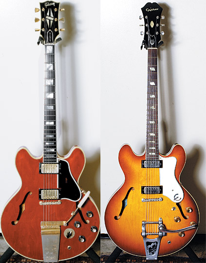 (LEFT) 1963 Gibson ES-355. (RIGHT) 1963 Epiphone Riviera.