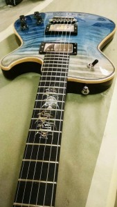 The custom #RockNRollRelics Gilby Clarke #guitar is front and center in the Knaggs #Guitars #NAMM2015booth. Clarke of #GNR will appear at the#Knaggs booth (#3395) at 2 p.m. Friday to celebrate its launch. Stop by! #vintageguitar #NAMMShow #NAMM15 #NAMM — in Anaheim, California.
