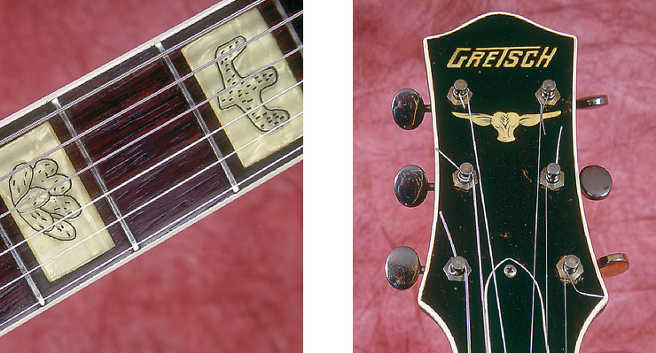 (LEFT) Pantographed cacti and steer’s head fingerboard inlays – typical of 1954-’55 Round-Ups.