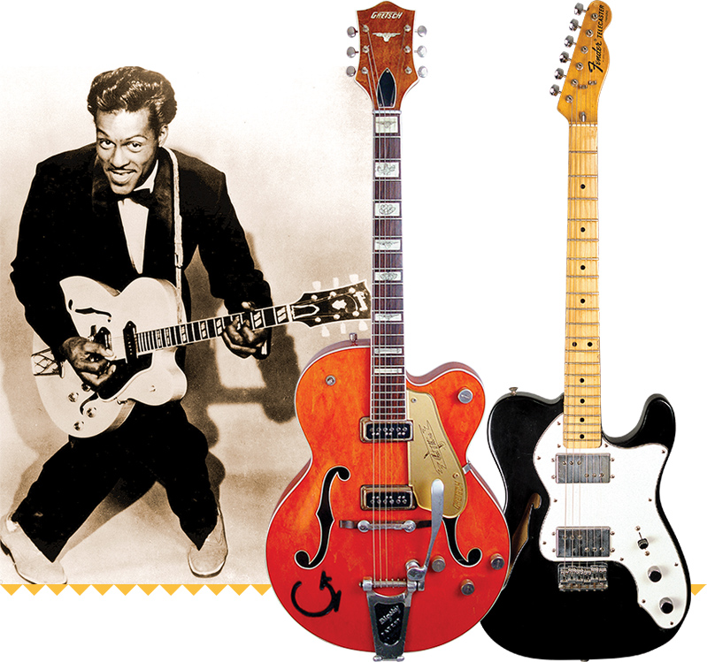 Chuck Berry. ’59 Gretsch 6120 (MIDDLE): Dave Rogers/VG Archive. ’74 Fender Tele Thinline: Dave Rogers/VG Archive.