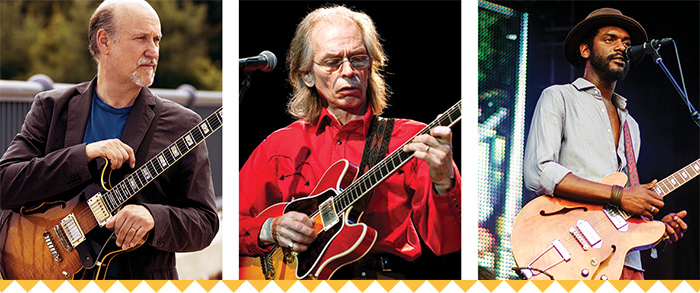 John Scofield (LEFT) courtesy of J. Scofield. Steve Howe (MIDDLE): Ueli Frey. Gary Clark, Jr.: Alize Tran.