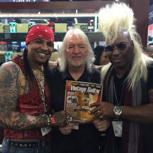 He may already be in the #VintageGuitar Hall of Fame, but Seymour Duncan still enjoys the magazine with his friends, Micki Free and Jean Beauvoir! #NAMM2015 #pickups #pedals #guitarlove #NAMM #NAMMshow #legend #SeymourDuncan #BeauvoirFree #NAMM15 — in Anaheim, California.