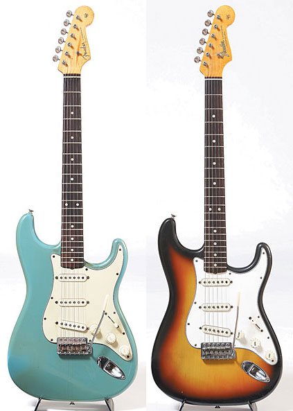 VERHEYEN-GIBSON-06-07 ’61 Fender Stratocaster in Sea Foam Green. ’65 Fender Stratocaster with L serial number.