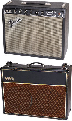 VERHEYEN-GIBSON-14-15 Verheyen calls the ’60s Fender Princeton “a perfect reference point.” He has three of them, from 1965, ’66 and ’67. ’64 Vox AC30 “Top Boost”.