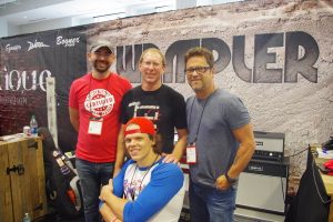John “Elmo” Szetela, Brian Wampler, Brent Mason, and Martin McDaniel convened at the Wampler booth.