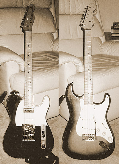 Young's 1969 Fender Telecaster and 1957 Stratocaster.