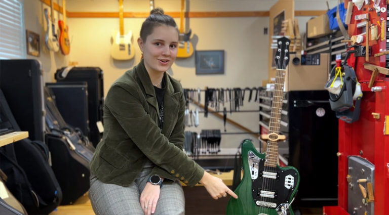 Ceil Thompson and her self-made guitar