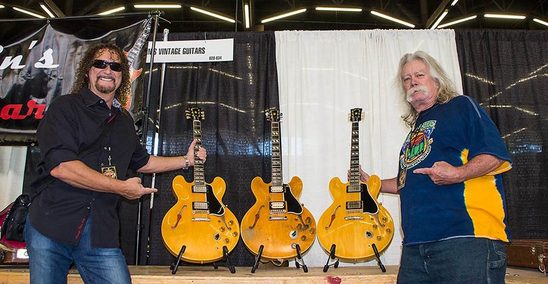 Gil and Janie Hembree at the freshly assembled VG booth at the 39th Annual Dallas Int'l Guitar Festival.